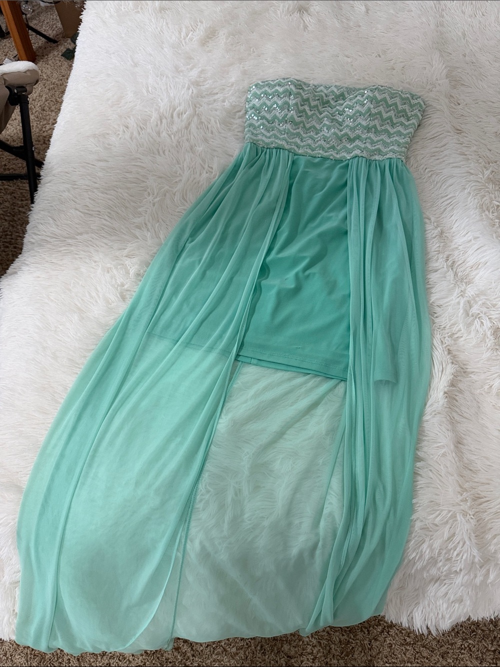 Jump Strapless Sequin Bodice Mint High-Low Dress